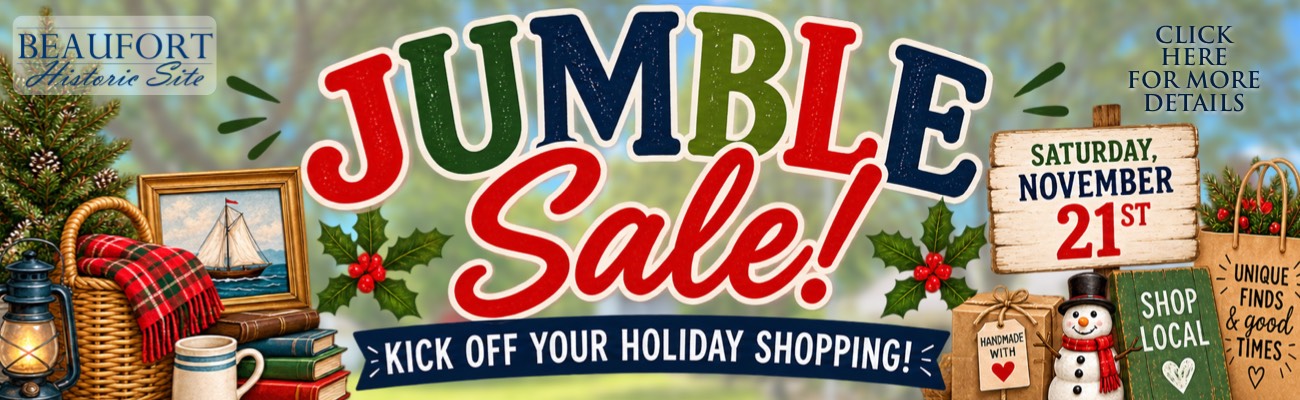 Colorful “Jumble Sale!” sign with holiday decor, date November 21st, and text promoting holiday shopping.