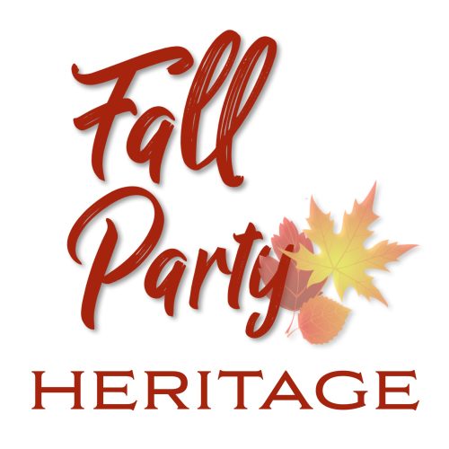 Text “Fall Party” with autumn leaves and “Heritage” below in bold red on white for Import placeholder for 33489.