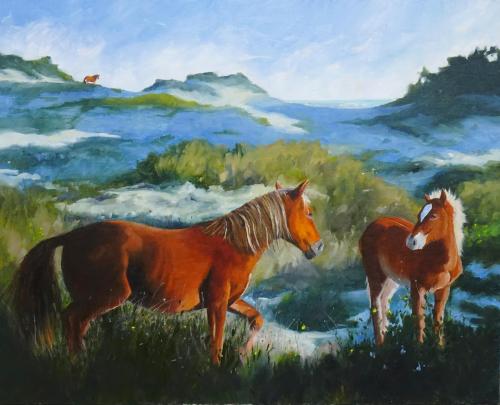 Banker Horses of Coastal NC, 16x20, Oil, $625